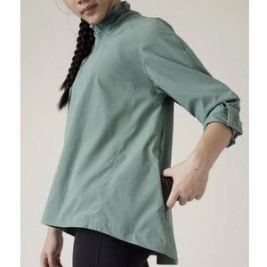 Athleta Advantage Poplin Jacket Deep Ocean Teal Ruffle Collar Swing Size XXS